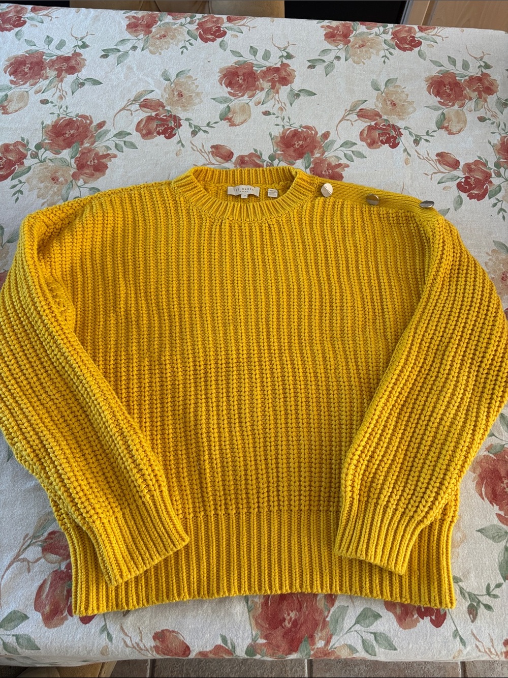 Ted Baker London Ladies Yellow Chunky Knit Shoulder Buttons Sweater-S